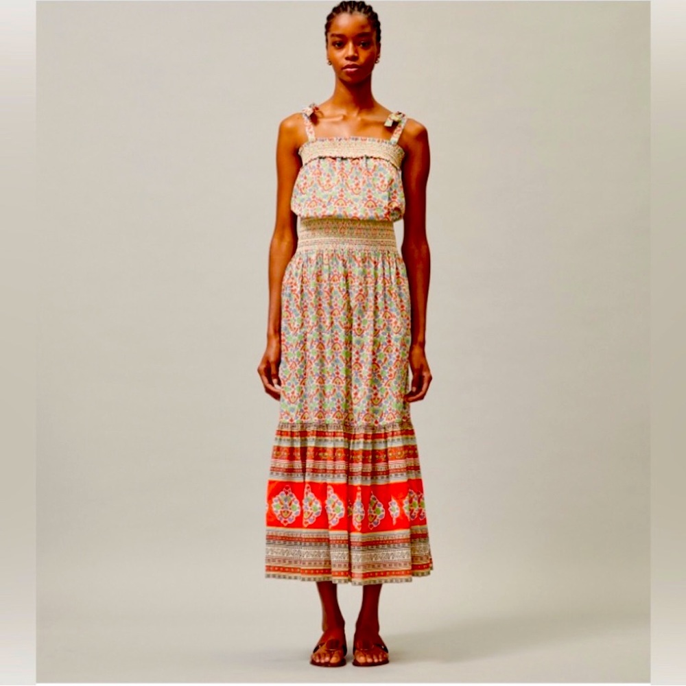 TORY BURCH LEGACY PAISLEY SMOCKED SUNDRESS in XS